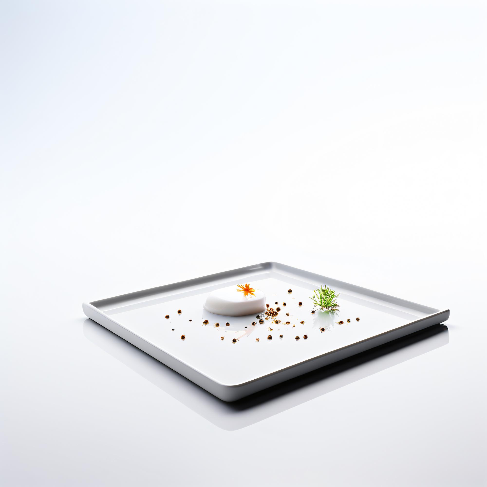 futuristic kitchen workspace with plated gourmet dish